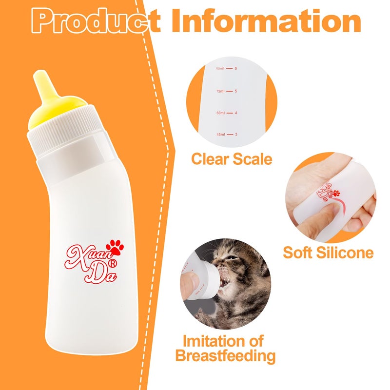 Xuanda Pet Feeding Nipple with Syringe, Soft Silicone Nursing Pet Feeding Bottle, Ventilation Valve Resistant Tearing for Puppies, Kittens, Rabbit, Small Wildlife (L Nipple,Yellow) - Image 4